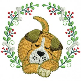 Matriz de bordado Cachorro Raminho de Flores