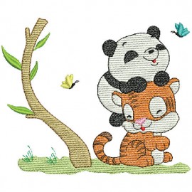 Matriz de bordado Tigre e Panda
