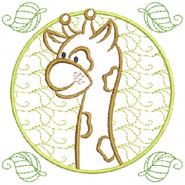 Matriz de bordado Girafa Moldura Crculo 002
