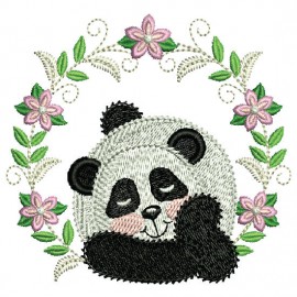 Matriz de bordado Panda Raminho de Flores
