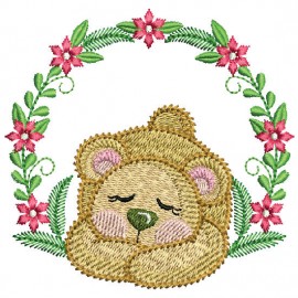 Matriz de bordado Urso Raminho de Flores