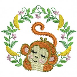 Matriz de bordado Macaco Raminho de Flores
